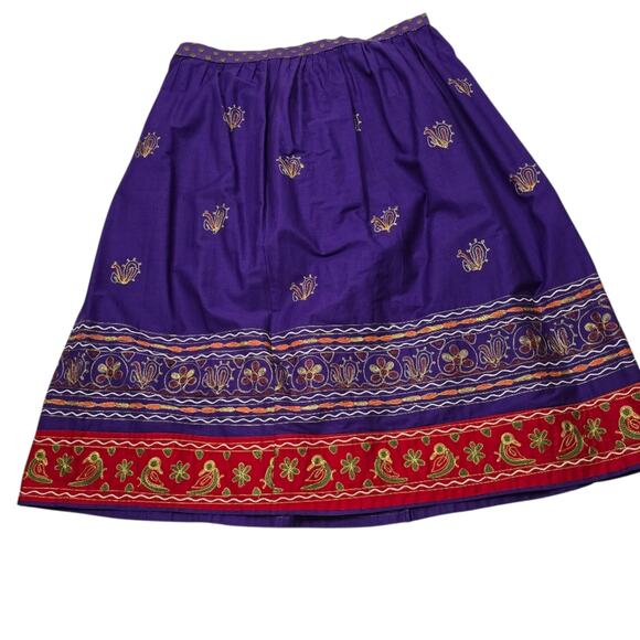 Hand Embroidered Purple Red Embroidered 70s Maxi Skirt Indian Mirrow Border XL - Picture 2 of 12